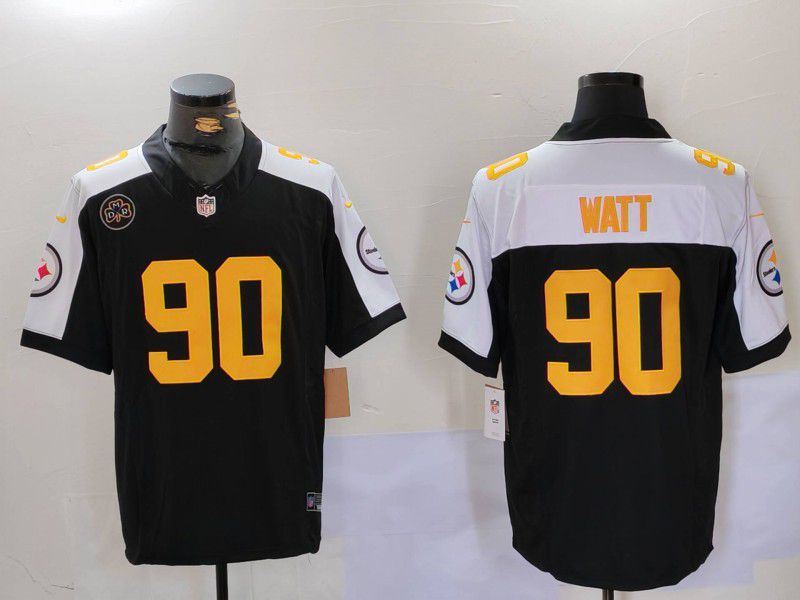 Men Pittsburgh Steelers #90 Watt Black Thanksgiving three generations 2024 Nike Vapor Limited NFL Jersey style 1->cleveland indians->MLB Jersey